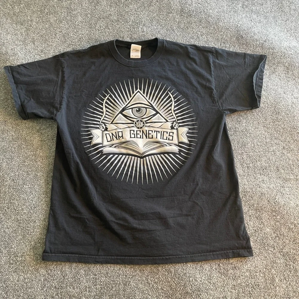 DNA Genetics Mens XL Black Graphic T-Shirt Eye of Providence Occult Streetwear - Picture 1 of 6